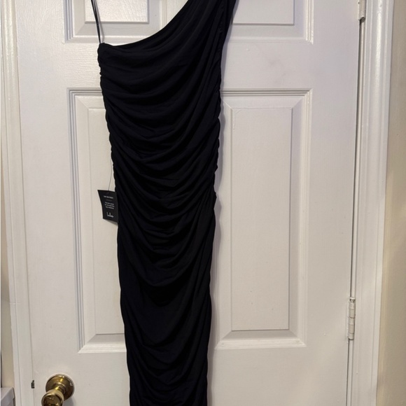 Lulu's Effortless Magnetism Black Ruched One-Shoulder Maxi Dress - Picture 3 of 5